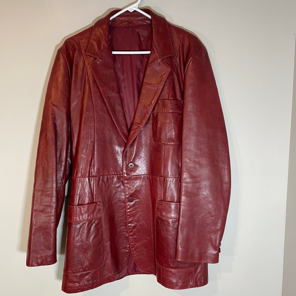 VTG Star II Oxblood Burgundy Red Soft Leather Blazer Jacket Mens 42 Tall 70s